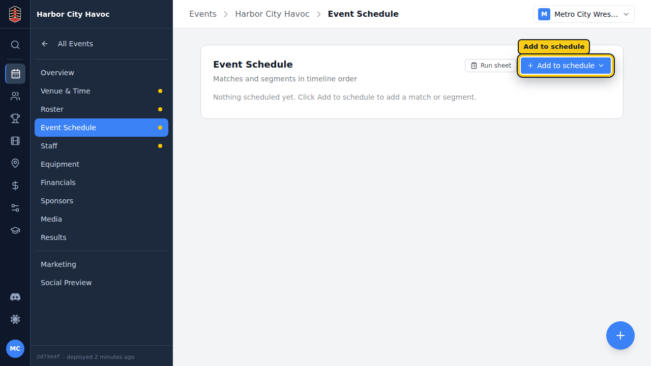 An empty event schedule